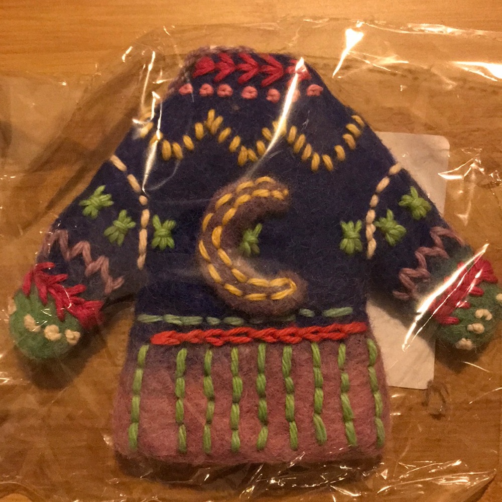 Anthropologie Bundled Up Sweater Ornament Letter C